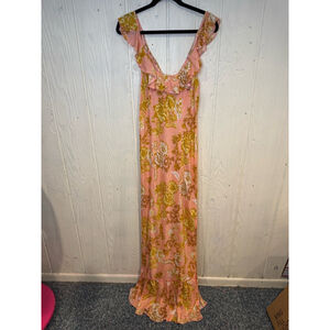 Free People Maxi Dress Pink Floral Ruffle Trim